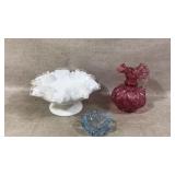 Three-Piece Glass Lot: Compote, Pitcher, and Bowl