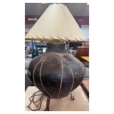 Rustic Metal Table Lamp with Stitched Shade