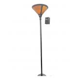 Floor Lamp with Amber Glass Shade and Metal Base