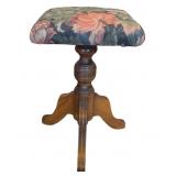 Wooden Stool With Floral Upholstered Seat