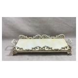 white, distressed cast iron or metal rectangular