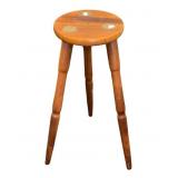 Wooden Three-Legged Stool with Decorative Inlays