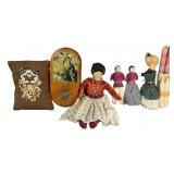 Vintage Native American Fabric Dolls & Pillow,