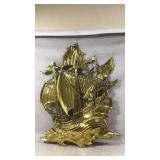Gold-Tone Brass Ship Wall Hanging, Signed Homco