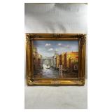 Vtg textured oil painting on canvas of a Venetian
