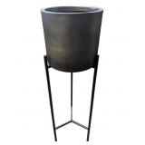 Black Ceramic Planter With Metal Stand