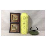 Decorative Vase, Teapot, and Framed Art Set