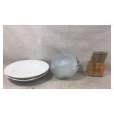 Vintage Frosted Salad Set, Serving Bowls, Knives
