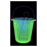 Vintage 1930s Etched Uranium Glass Ice Bucket with