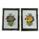 (2) Mid Century Fish Paintings On LINIEN