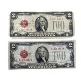 (2) 1928 RED SEAL $2 BANK NOTES
