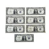 (7) 1935 - 1957 SILVER CERTIFICATE $1 BANK NOTES