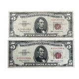 (2) 1963 RED SEAL $5 BANK NOTES