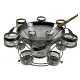 MID-CENTURY CHROME LINED PUNCH BOWL SET