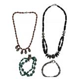 (4) STONE BEADED 925 SILVER NECKLACES & BRACELETS