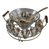 MID-CENTURY GOLD RIMMED PUNCHBOWL SET