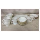 Vtg Fire King Milk Glass Gold Trim Dinnerware