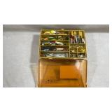 vintage plastic double-sided tackle box, filled