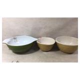 Stoneware bowls and Pyrex bowl