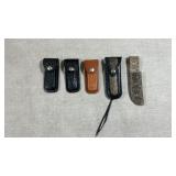 set of five leather and snakeskin pocket knife