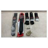 assortment of firearm slings and accessories,