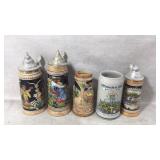Five Ceramic German Beer Steins