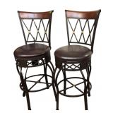 2 Swivel Barstools with Wrought Iron Base