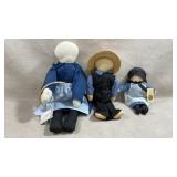 Handmade, faceless Amish cloth dolls styled in