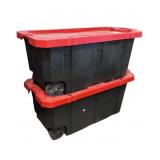 2 Large Rolling HUSKY Totes with Lids
