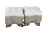 Upholstered Ottomans With Ornate Carved Bases