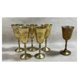 set of vintage etched brass and silver-plated or