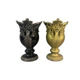 (2) Large Ornate Decorative Pedestal Vases Black