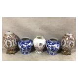 Three Vase Pairs: Blue, Floral, and Gilt Bases