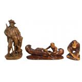 (3) Antique/Vintage Hand-carved Wooden Figures,