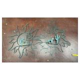 2 Lg Southwest Sun Metal Wall Decor w Cactus