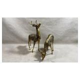vintage mid-century pair of solid brass deer