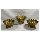 three vintage solid brass crown or scalloped