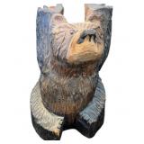 Hand Carved Wooden Bear Side Table