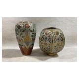 pair of vintage hand-painted and hand-etched
