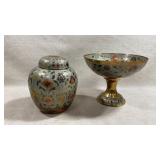 set of vintage hand-painted brass and enamel