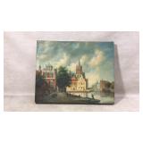Framed Oil Painting of a European Cityscape