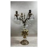 vintage 5-branch brass and crystal candelabra,