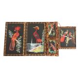 (5) Vintage Mexican Feather Art Framed Pictures
