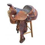 Tooled Leather Western Saddle With Floral Designs