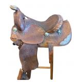 Tooled Leather Western Saddle With Silver Accents