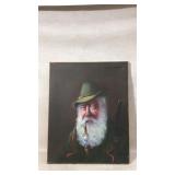 Oil Painting of Bearded Man with Pipe, Signed