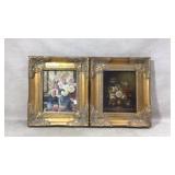 Framed Floral Prints in Ornate Gold Frames