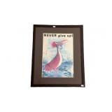 Vintage "Never Give Up!" Framed Poster Print
