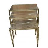 Three Brass Nesting Tables with Glass Tops