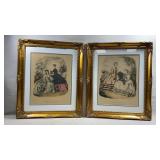 Pair of antique French fashion plates from La
